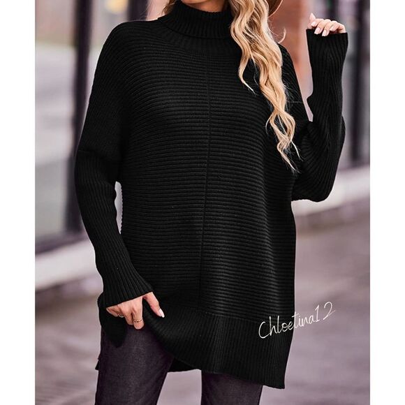 New Chunky Knit Turtleneck Tunic Oversized Sweater - Picture 3 of 6